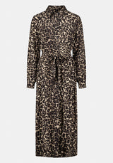 Sunnie Women's Long Sleeve Belted Shirt Dress with Animal Print color LEOPARD