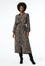 Sunnie Women's Long Sleeve Belted Shirt Dress with Animal Print color LEOPARD