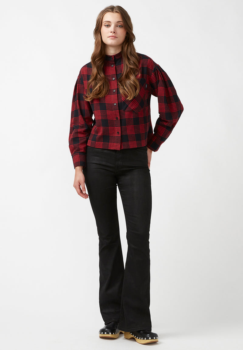 Buffalo David Bitton Ellera Long-sleeve Plaid Shirt - WT0069F Color BLKRED MULTIPLD