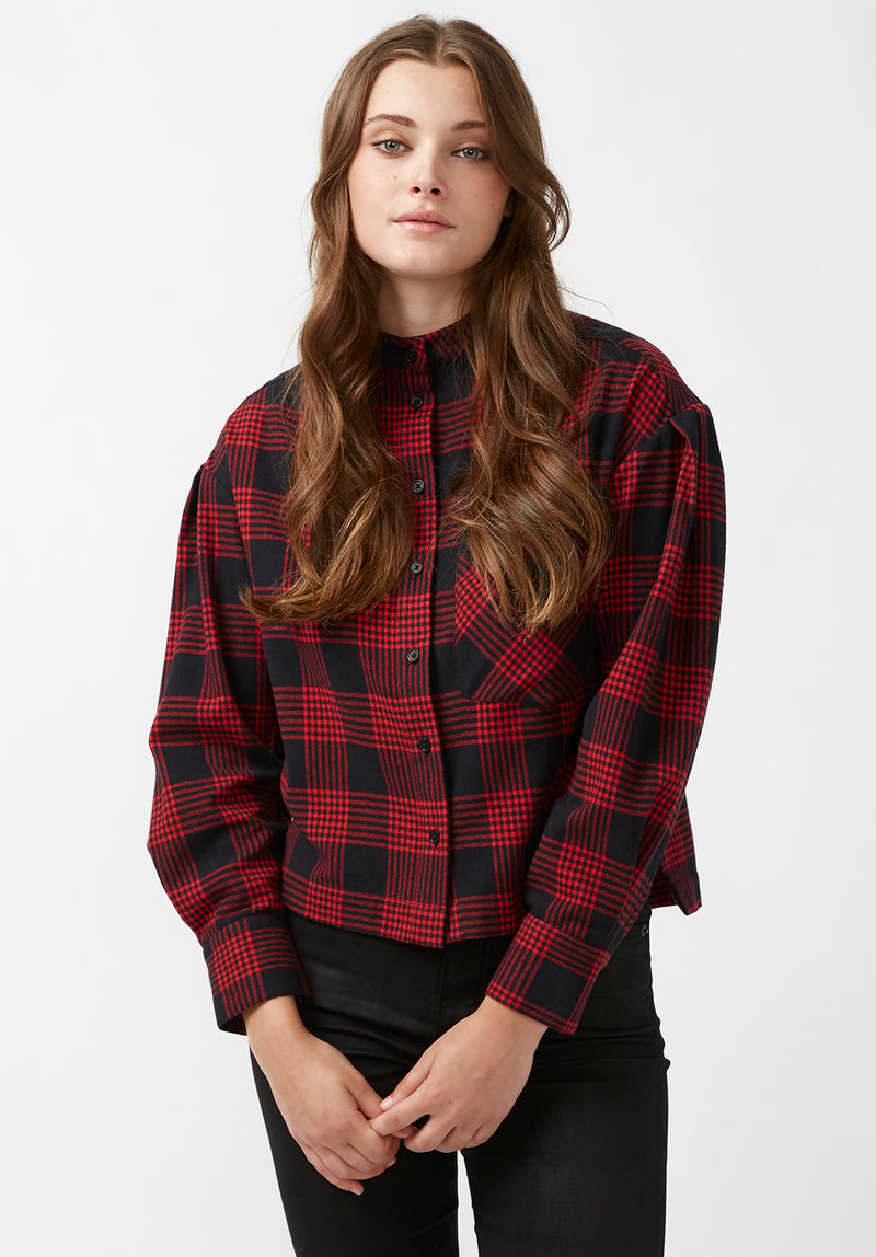 Buffalo David Bitton Ellera Flannel Cropped Shirt Black Red Size XL