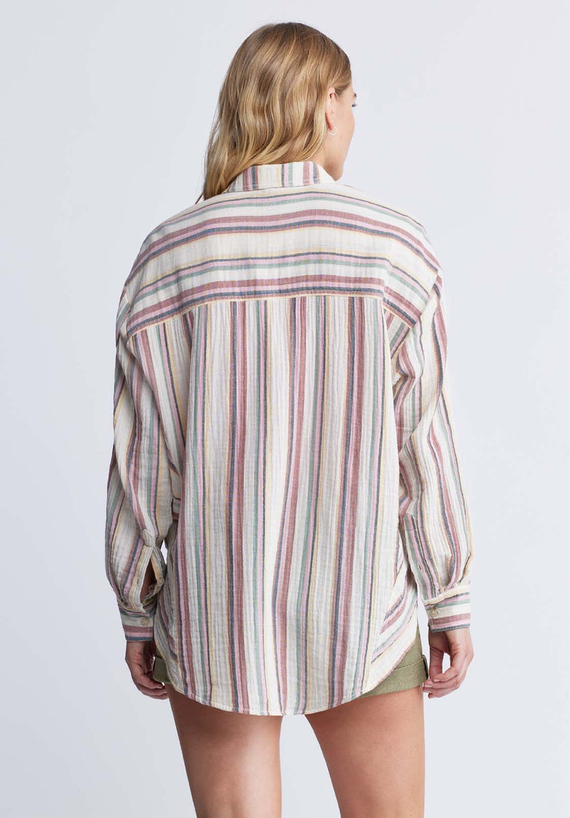 Buffalo David BittonAija Women’s Long Sleeve Blouse in Striped Pink - WT0080P Color WHITECAP GRAY