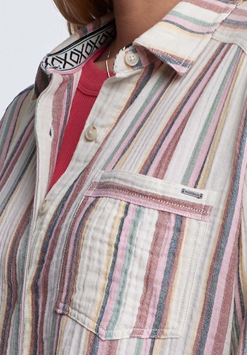 Buffalo David BittonAija Women’s Long Sleeve Blouse in Striped Pink - WT0080P Color 