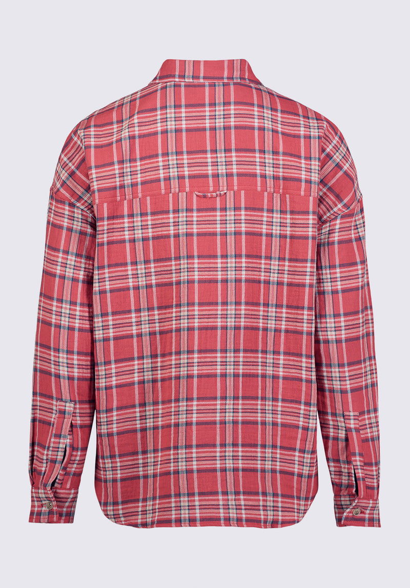 Malena Women’s Long Sleeve Plaid Shirt in Dark Pink - WT0081P