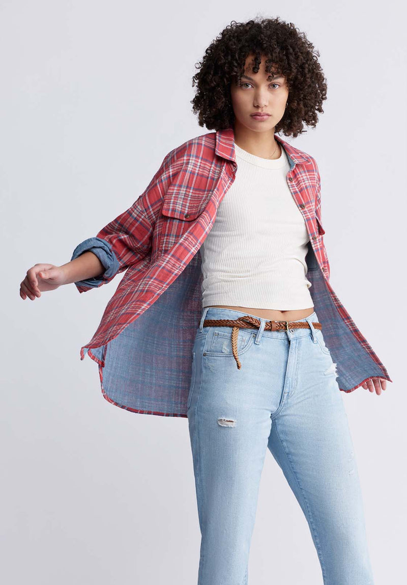 Malena Women's Long Sleeve Plaid Shirt in Dark Pink – Buffalo Jeans CA