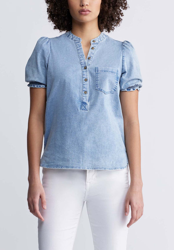 Buffalo David BittonLenore Women’s Puffed Sleeve Blouse in Vintage Blue - WT0086P Color CLASSIC VINTAGE