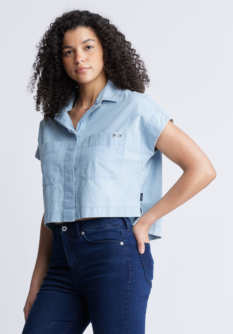 Chemisier court Fenella à manches courtes pour femme, bleu - WT0088S