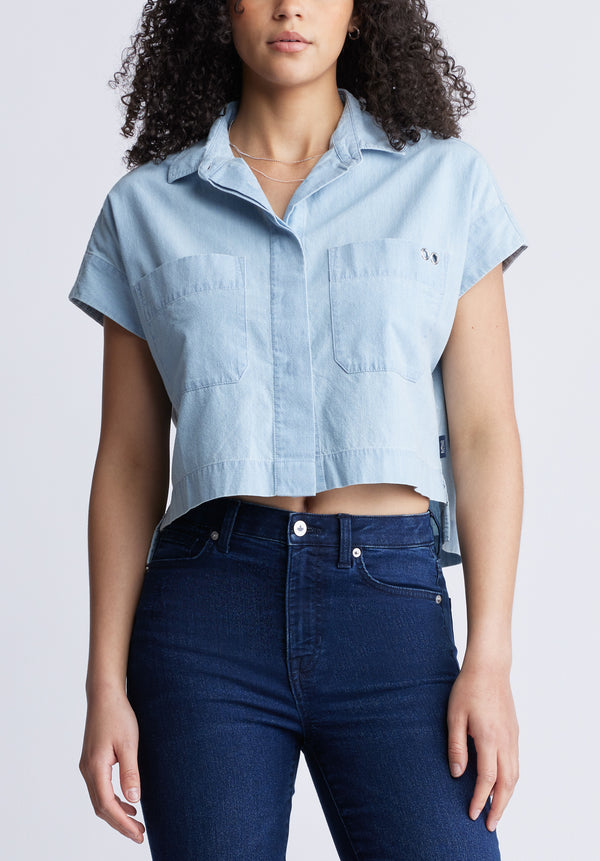 Fenella Women's Short Sleeve Crop Shirt, Blue - WT0088S