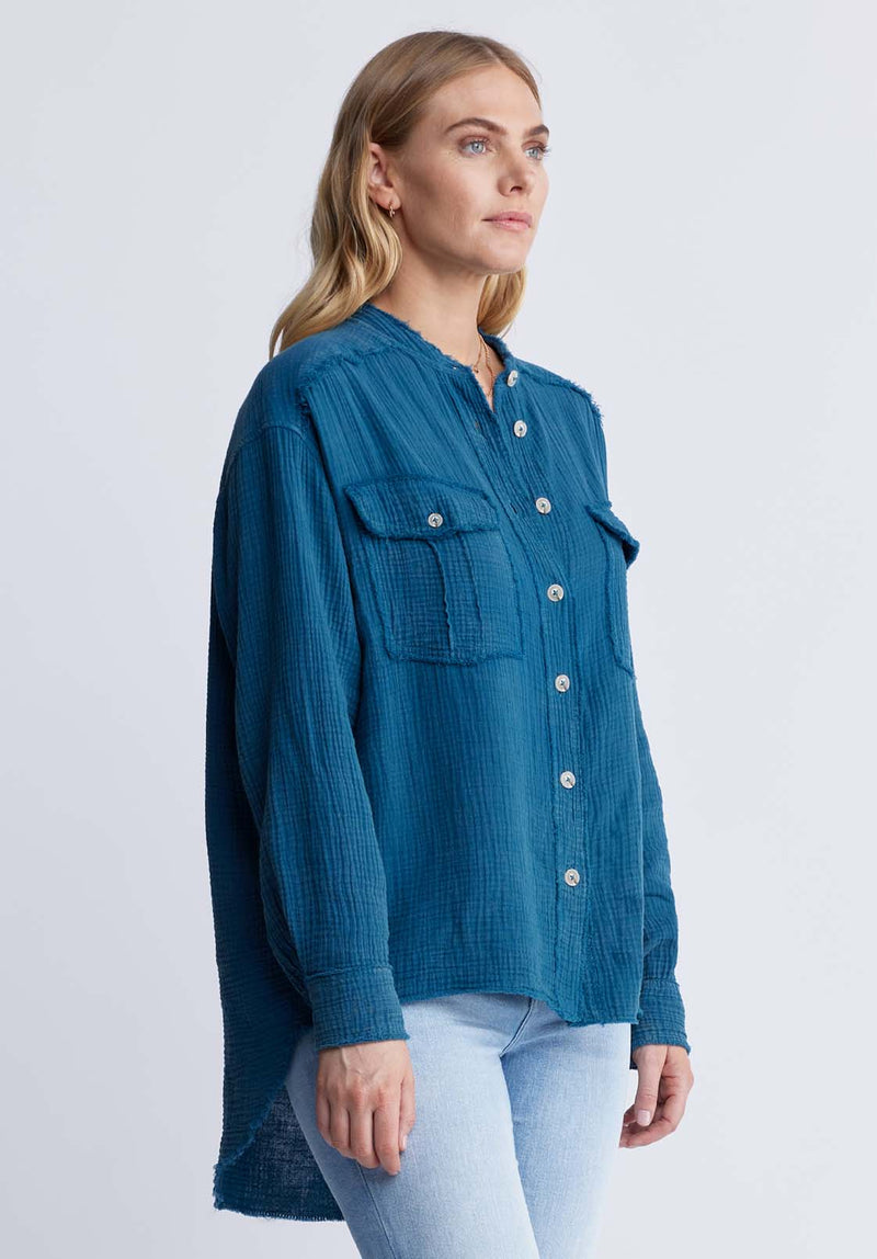Buffalo David BittonTaylee Women’s Oversized Blouse in Teal Blue - WT0089P Color TEALY BLUE