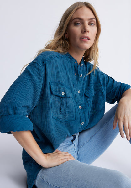 Buffalo David BittonTaylee Women’s Oversized Blouse in Teal Blue - WT0089P Color TEALY BLUE