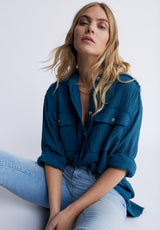 Buffalo David BittonTaylee Women’s Oversized Blouse in Teal Blue - WT0089P Color 