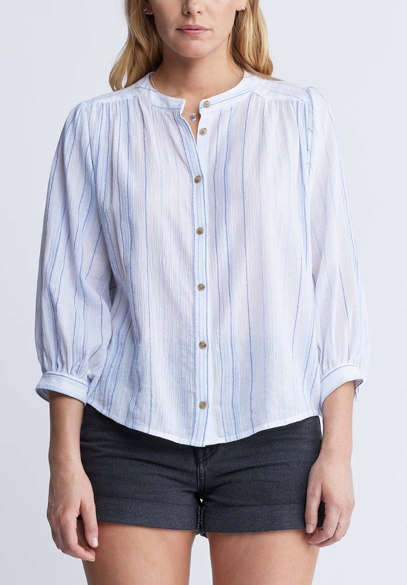 Buffalo David BittonIshara Women’s Balloon Sleeve Blouse In Stripe Blue - WT0097P Color WHITE