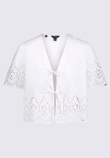 Dolly Women's Short-Sleeve Tie Front Crop Blouse, White - WT0104S