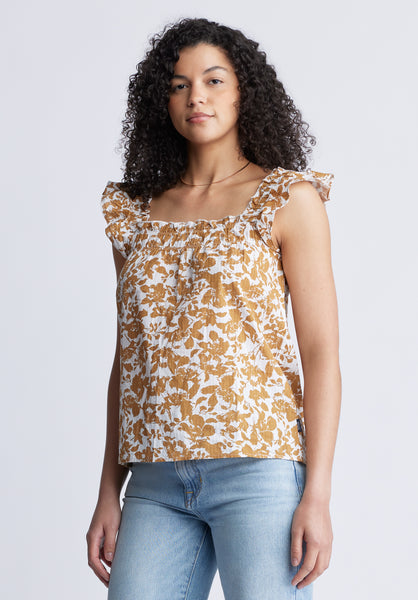 Mabilia Women's Flutter Sleeve Top, Yellow Flowers - WT0108S