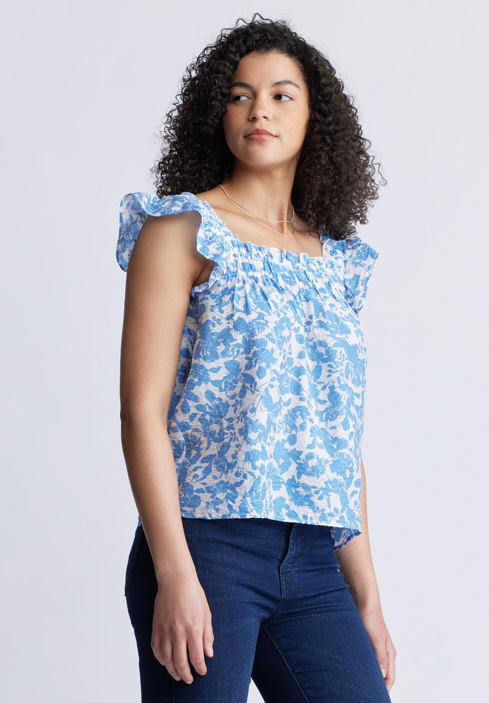 トップス andmary Flower ribbon tops blue ANDMARY】Flower ribbon tops