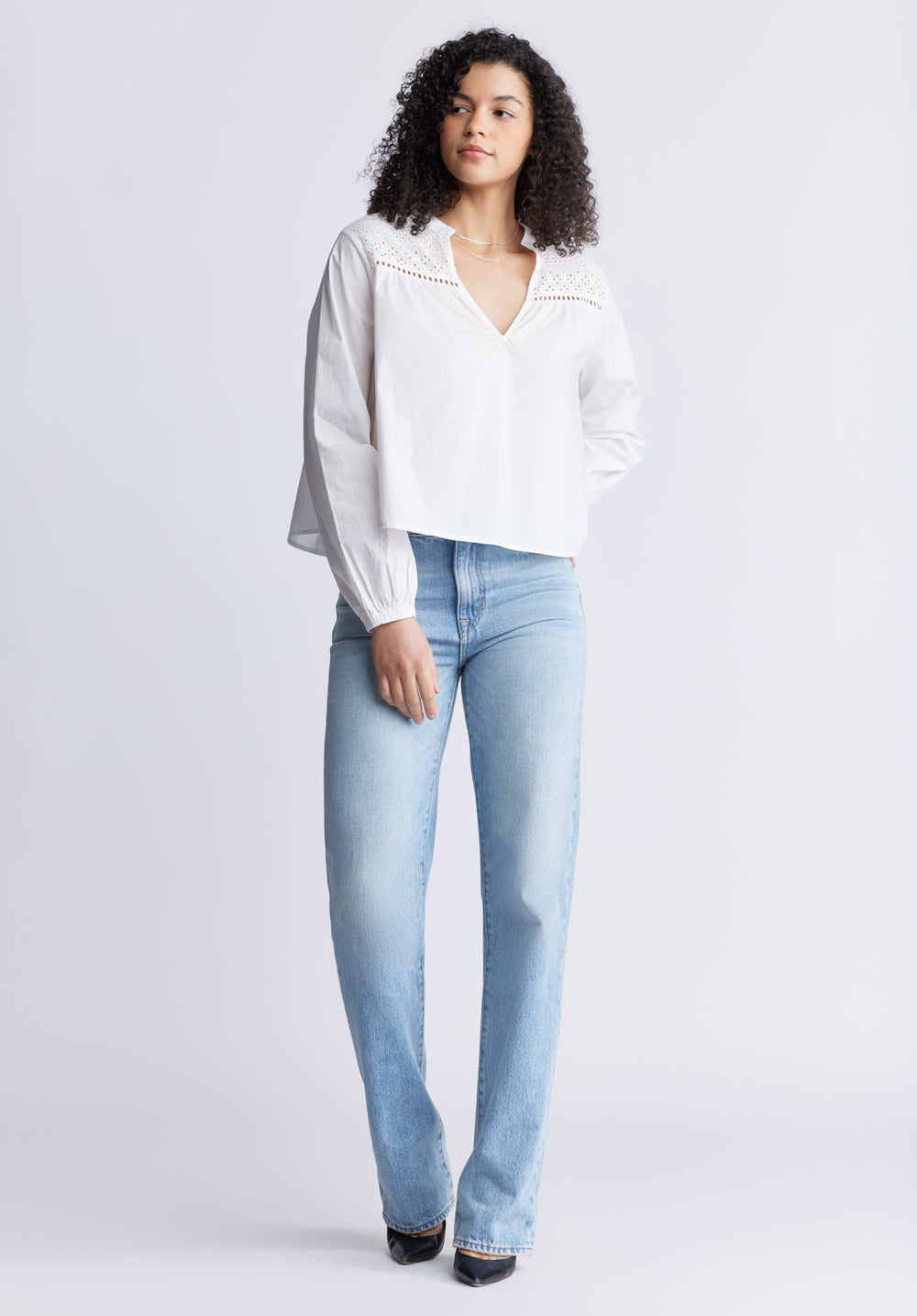 Selyse Women's Eyelet Yoke Split-Neck Blouse, White – Buffalo Jeans CA