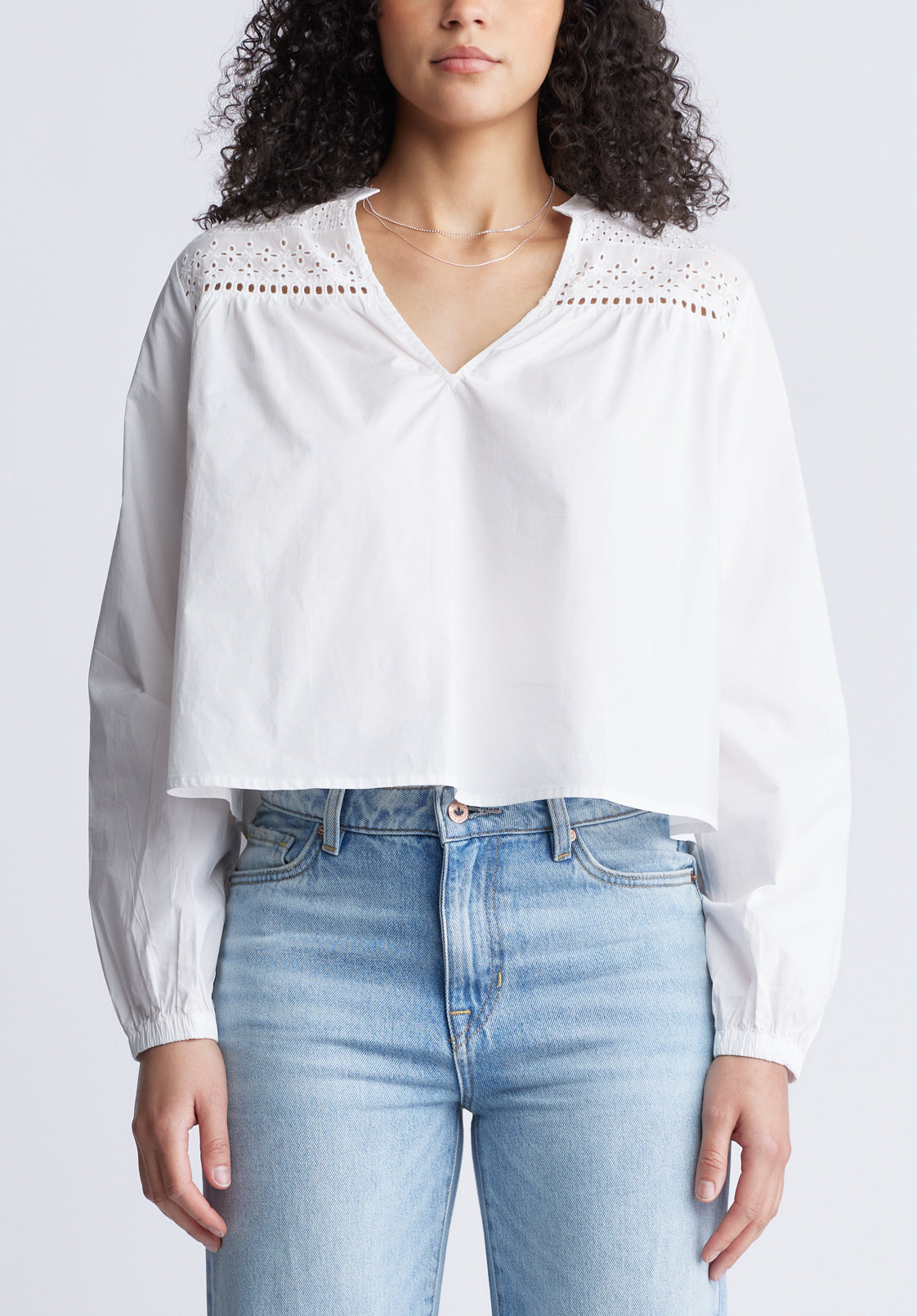buffalo david bitton Selyse Women's Long Sleeve Crop Blouse White