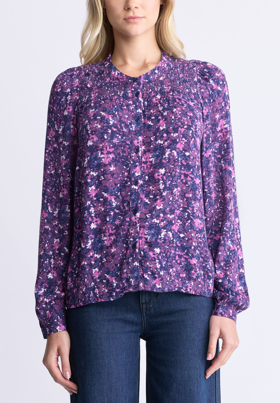 buffalo david bitton Zosia Women's Floral Print Smocked Blouse Purple