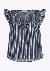 Buffalo David Bitton Alda Women's Striped Flutter-Sleeve Top with Smocked Details color 