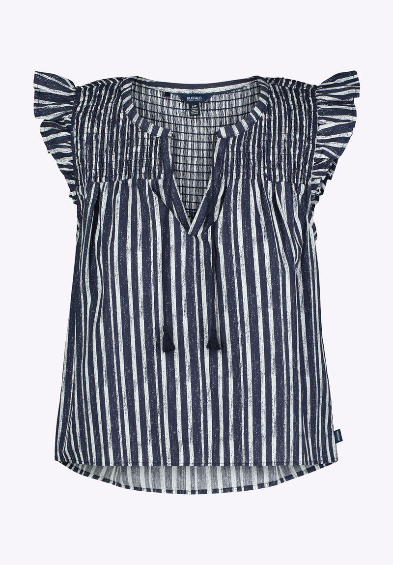 Buffalo David Bitton Alda Women's Striped Flutter-Sleeve Top with Smocked Details color 