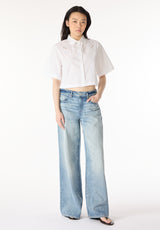 Sorcha Women's Short Sleeve Lace Detail Button-Up Blouse, White - WT0158P