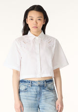 Sorcha Women's Short Sleeve Lace Detail Button-Up Blouse, White - WT0158P