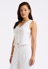Buffalo David Bitton Coraline Women's Linen Button-Up Vest color BLANC