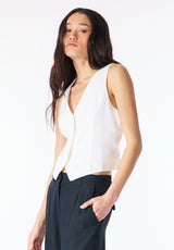 Coraline Women's Linen Button-Up Vest, Blanc - WT0173P