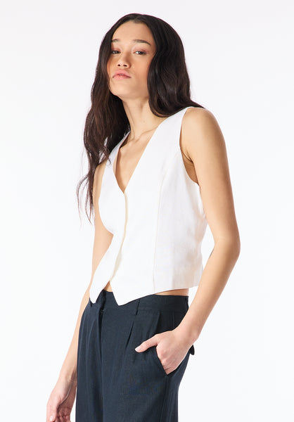 Gilet boutonné en lin Coraline pour femme, blanc - WT0173P