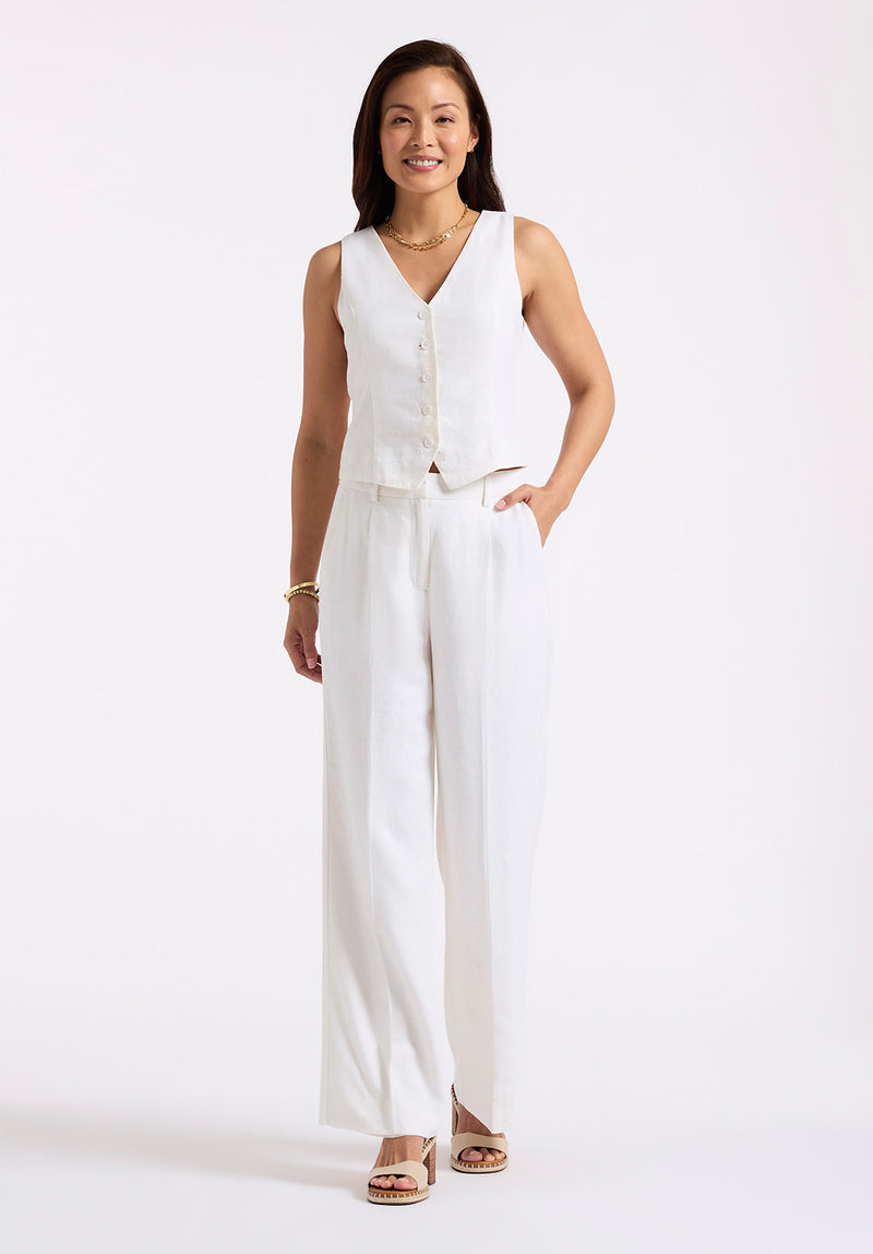 Buffalo David Bitton Coraline Women's Linen Button-Up Vest color BLANC