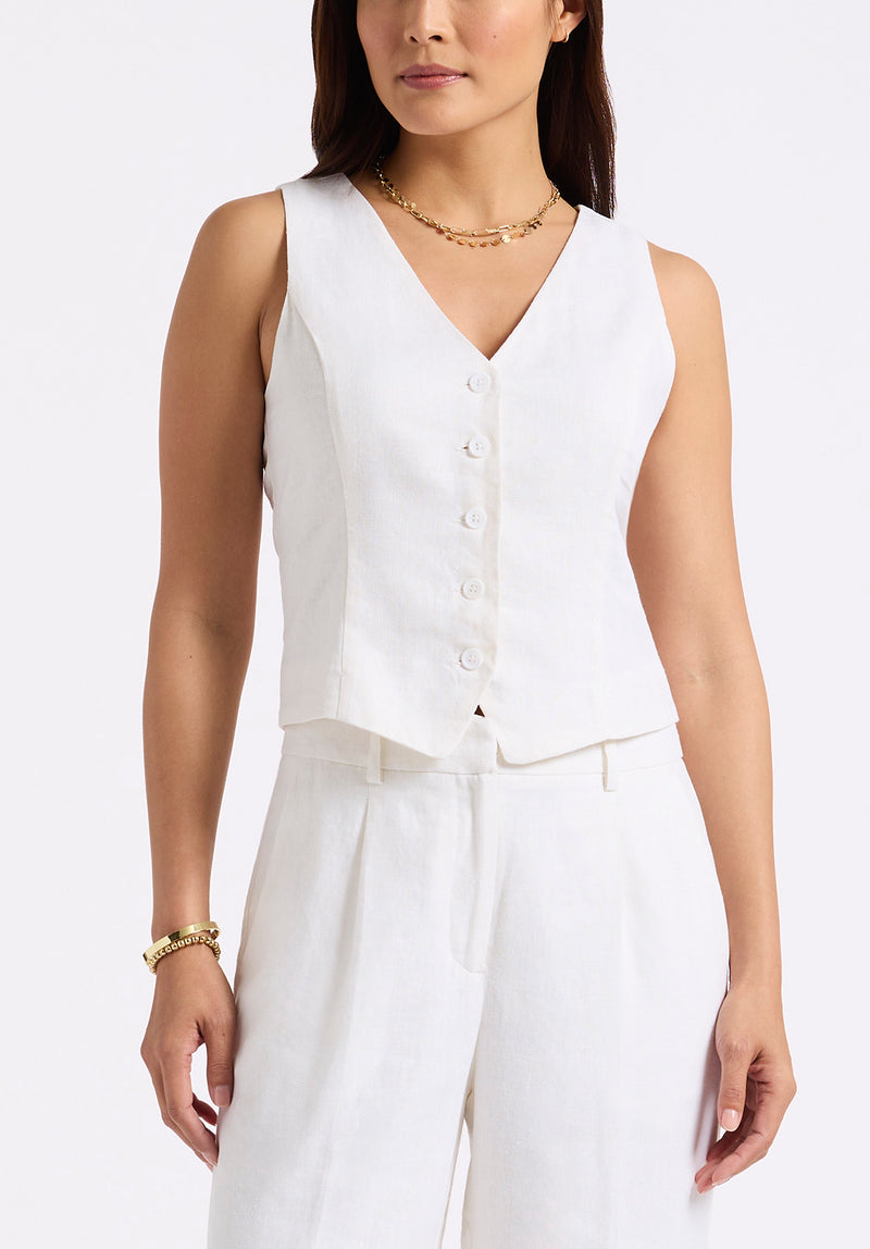 Buffalo David Bitton Coraline Women's Linen Button-Up Vest color BLANC