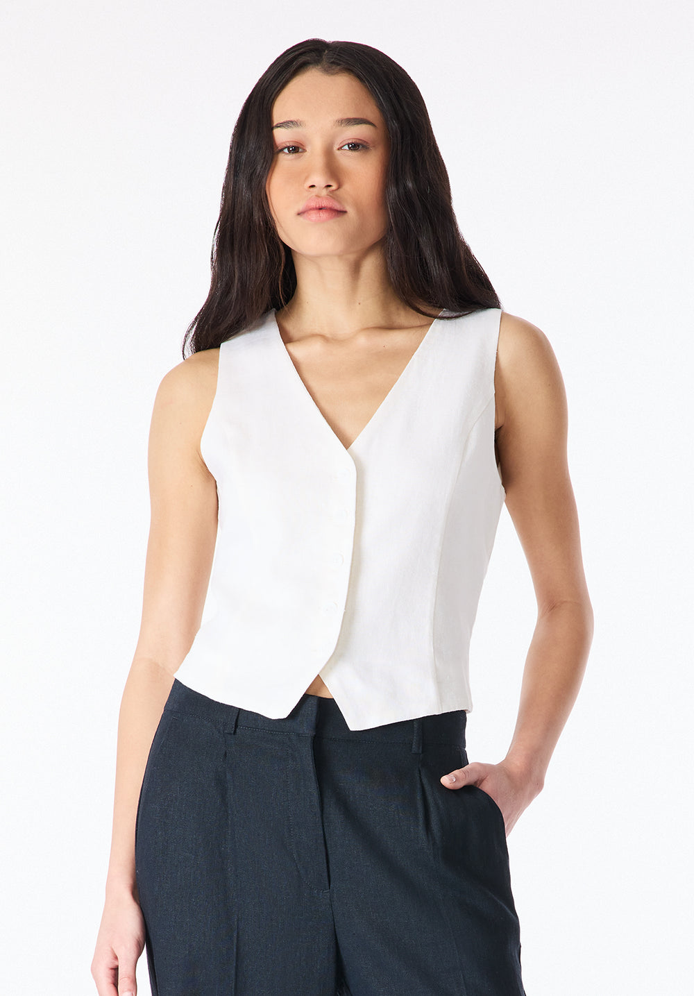 Coraline Women's Linen Button-Up Vest, Blanc – Buffalo Jeans CA
