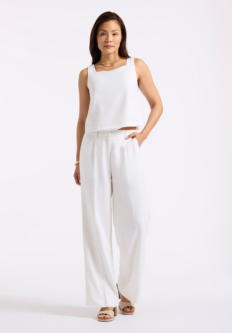 Buffalo David Bitton Benedita Women's Sleeveless Linen Top color BLANC