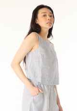 Benedita Women's Sleeveless Striped Linen Top, Navy - WT0198P