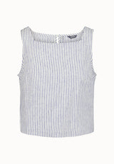 Benedita Women's Sleeveless Striped Linen Top, Navy - WT0198P