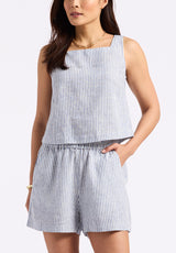 Buffalo David Bitton Benedita Women's Striped Sleeveless Linen Top color NAVY