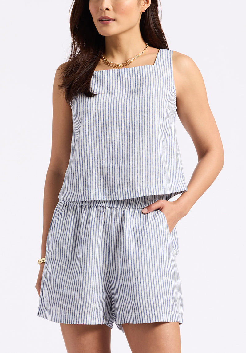 Buffalo David Bitton Benedita Women's Striped Sleeveless Linen Top color NAVY