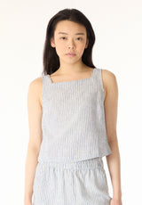 Benedita Women's Sleeveless Striped Linen Top, Navy - WT0198P