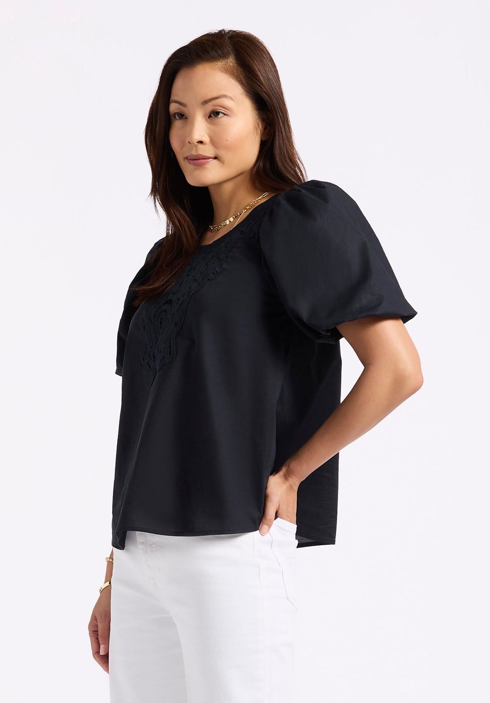 Leonella Women's Puff Sleeve Embroidered Blouse, Black – Buffalo