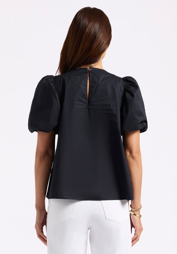 Buffalo David Bitton Leonella Women's Puff Sleeve Embroidered Blouse color BLACK