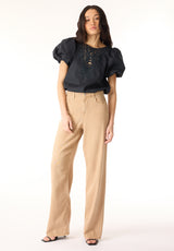 Leonella Women's Puff Sleeve Embroidered Blouse, Black - WT0204P