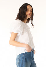 Leonella Women's Puff Sleeve Embroidered Blouse, White - WT0204P