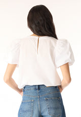 Leonella Women's Puff Sleeve Embroidered Blouse, White - WT0204P