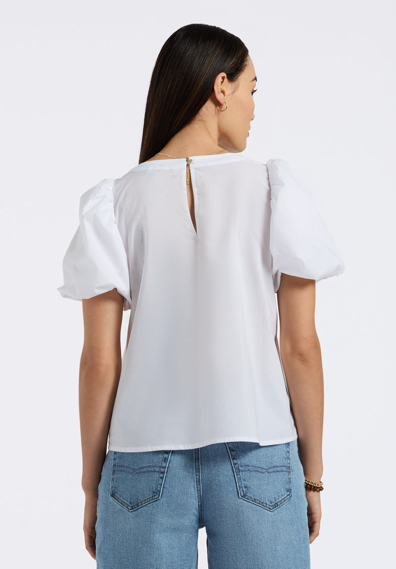 Buffalo David Bitton Leonella Women's Puff Sleeve Embroidered Blouse color WHITE
