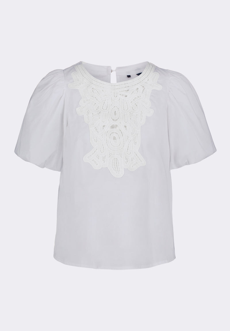 Buffalo David Bitton Leonella Women's Puff Sleeve Embroidered Blouse color WHITE