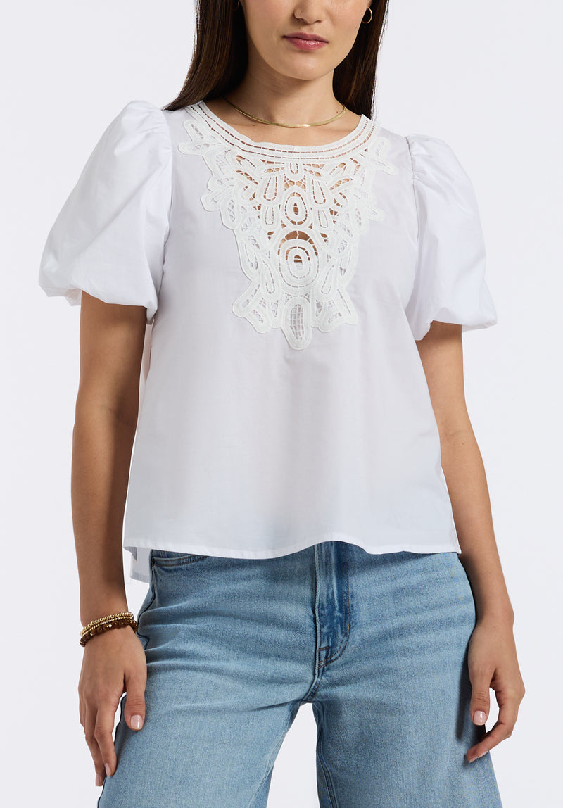 Buffalo David Bitton Leonella Women's Puff Sleeve Embroidered Blouse color WHITE