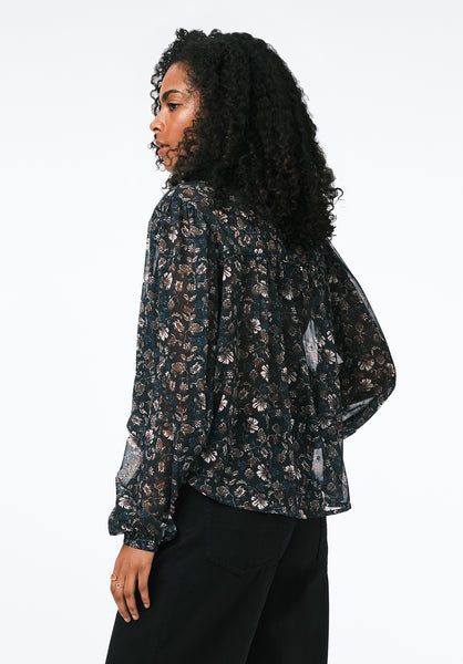 Clara Anne Women's Sheer Floral Button-Front Blouse color VINTAGE FLORAL