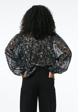 Clara Anne Women's Sheer Floral Button-Front Blouse color VINTAGE FLORAL