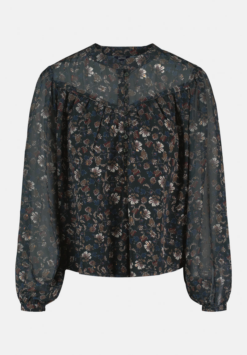 Clara Anne Women's Sheer Floral Button-Front Blouse, VINTAGE