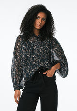 Clara Anne Women's Sheer Floral Button-Front Blouse color VINTAGE FLORAL