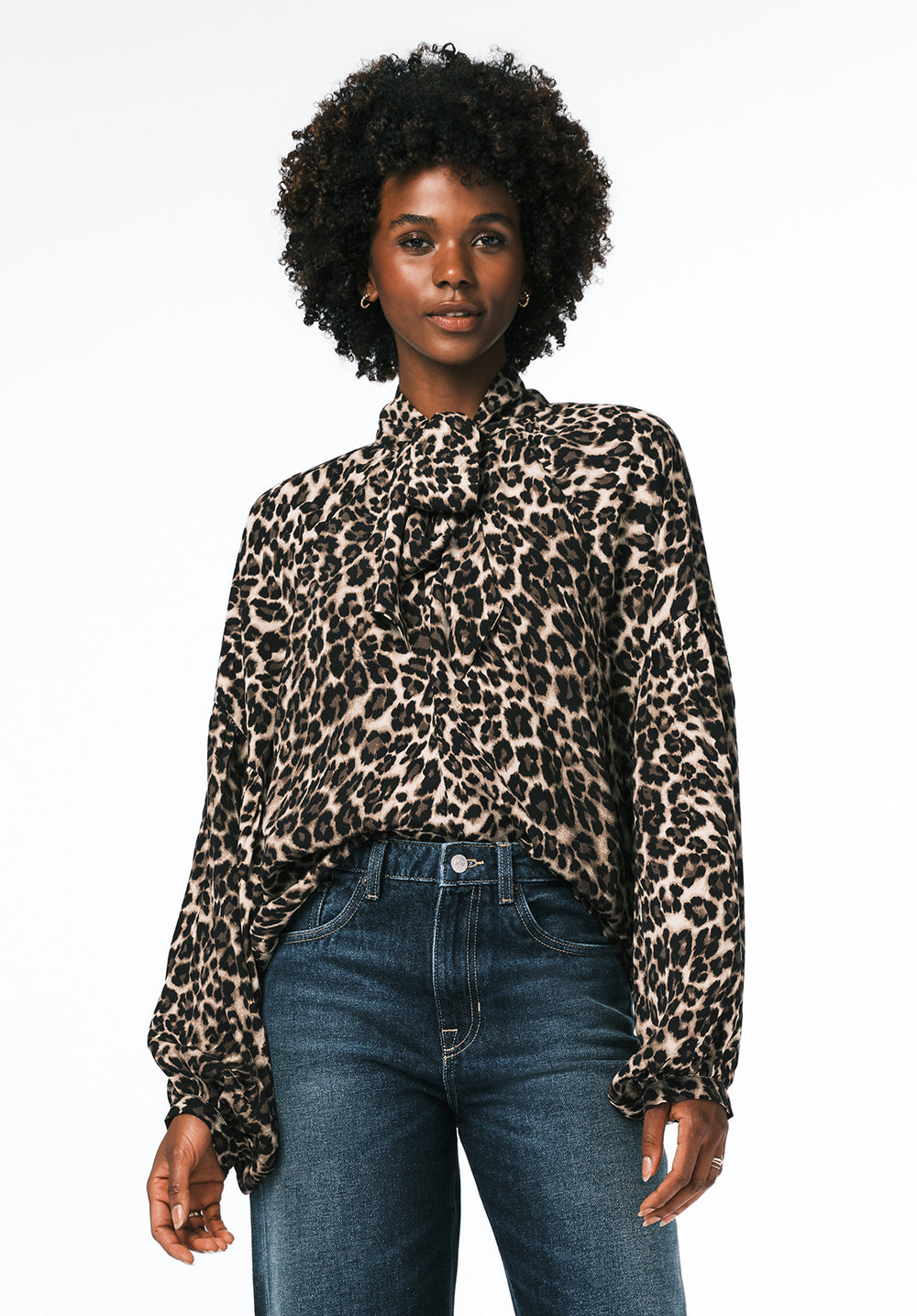 leopard bow tie blouse